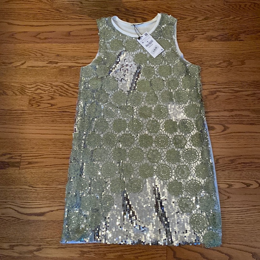 Zara green and silver deconstructed dress. NWT